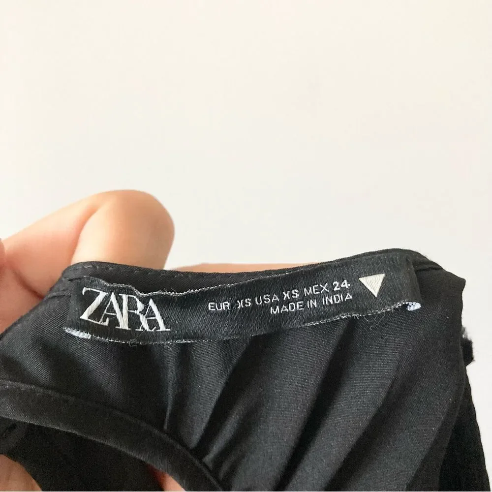 Zara Black Tiered Poplin Open Back‎ Mini Dress XS